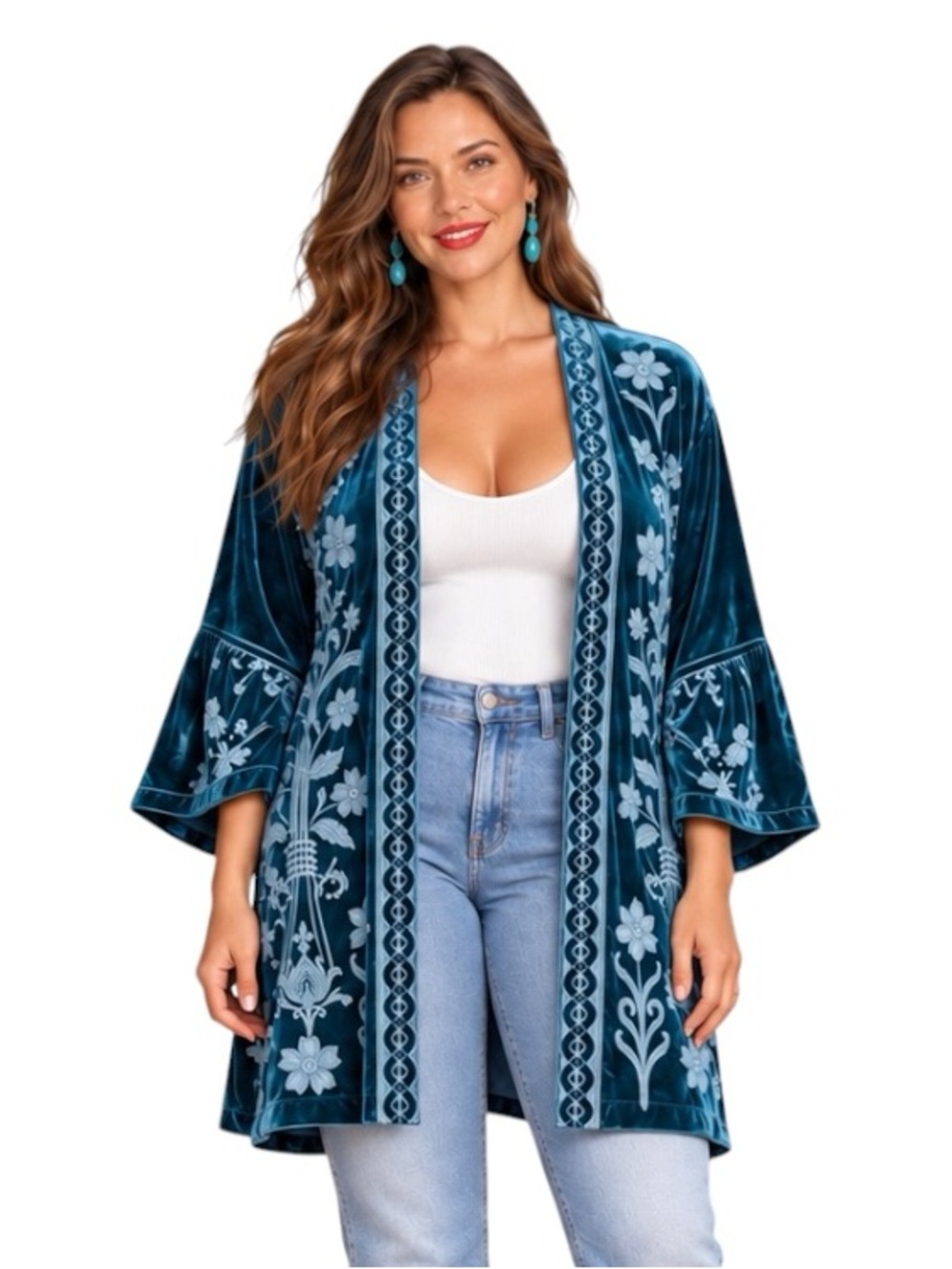 Johnny Was VELVET RUFFLE SLEEVE KIMONO NWT